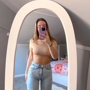 tan t-shirt with wrap around strings